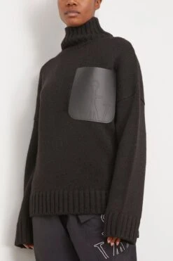 JW Anderson Leather Patch Pocket Jumper In Black -Dries Van Noten Shop jwanderson LeatherPatchPocketJumperinBlack 2