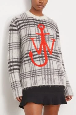 JW Anderson Tartan Check Crewneck Jumper In White/Black 6 JW Anderson Tartan Check Crewneck Jumper In White/Black -Dries Van Noten Shop jwanderson TartanCheckCrewneckJumperinWhiteBlack 2