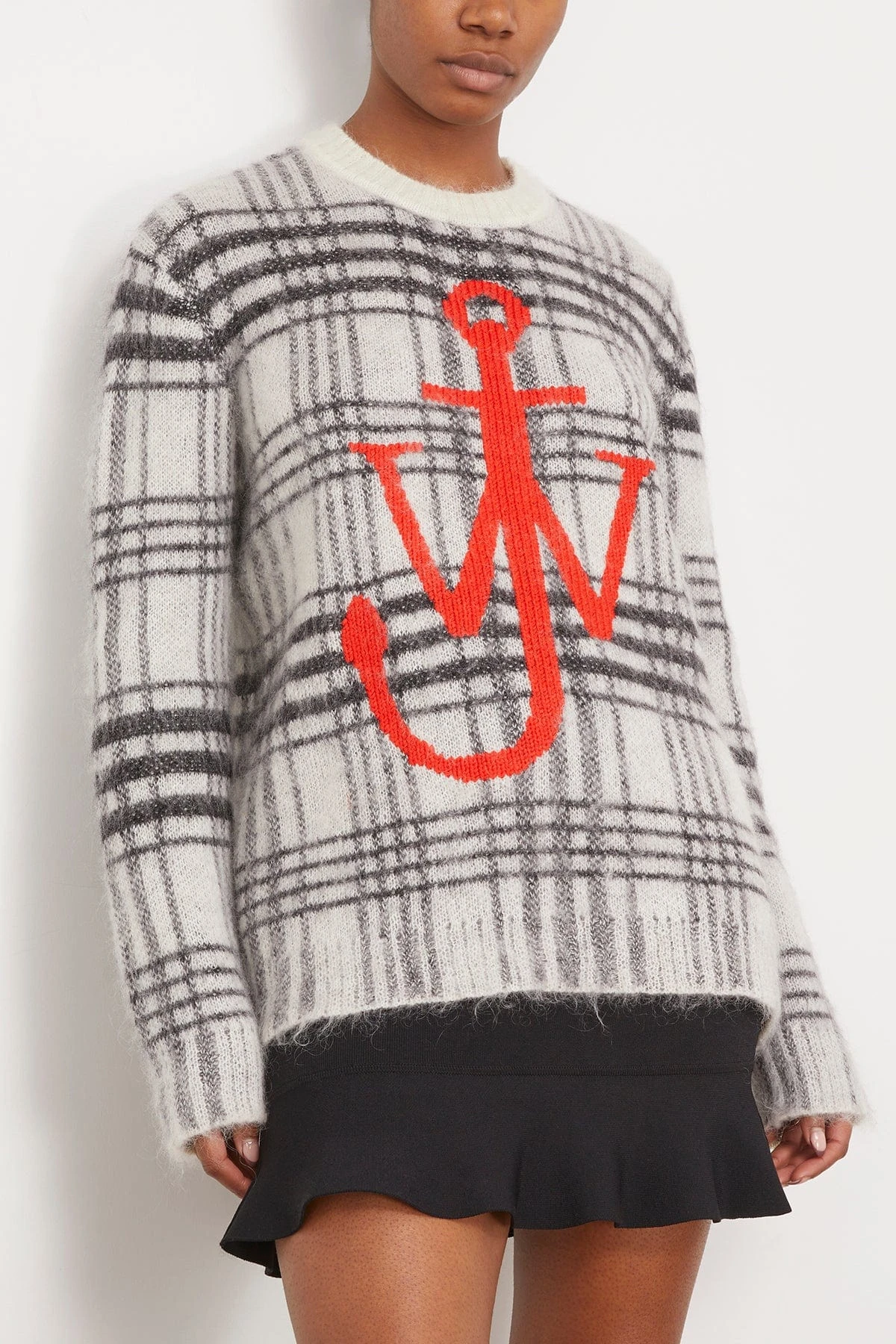 JW Anderson Tartan Check Crewneck Jumper In White/Black 3 JW Anderson Tartan Check Crewneck Jumper In White/Black - Image 3