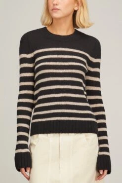 Tilda Crewneck Mariner Stripe Sweater In Black/Powder Stripe -Dries Van Noten Shop khaite tilda crewneck mariner stripe sweater in black powder stripe 2