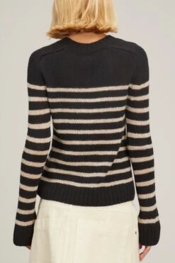 Tilda Crewneck Mariner Stripe Sweater In Black/Powder Stripe -Dries Van Noten Shop khaite tilda crewneck mariner stripe sweater in black powder stripe 3