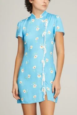 Harlow Mini Dress In Blue Vintage Pansy Print -Dries Van Noten Shop kitri harlow mini dress in blue vintage pansy print 2