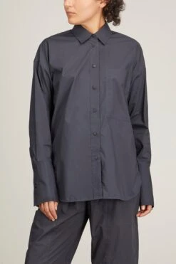 Poplin Long Sleeve Shirt In Navy -Dries Van Noten Shop leemathews lee mathews poplin long sleeve shirt in navy 2