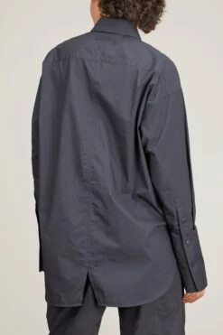 Poplin Long Sleeve Shirt In Navy -Dries Van Noten Shop leemathews lee mathews poplin long sleeve shirt in navy 3