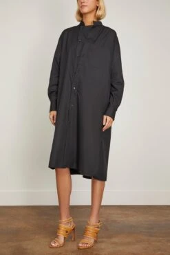 Lemaire Officer Collar Shirt Dress In Caviar -Dries Van Noten Shop lemaire OfficerCollarShirtDressinCaviar 2