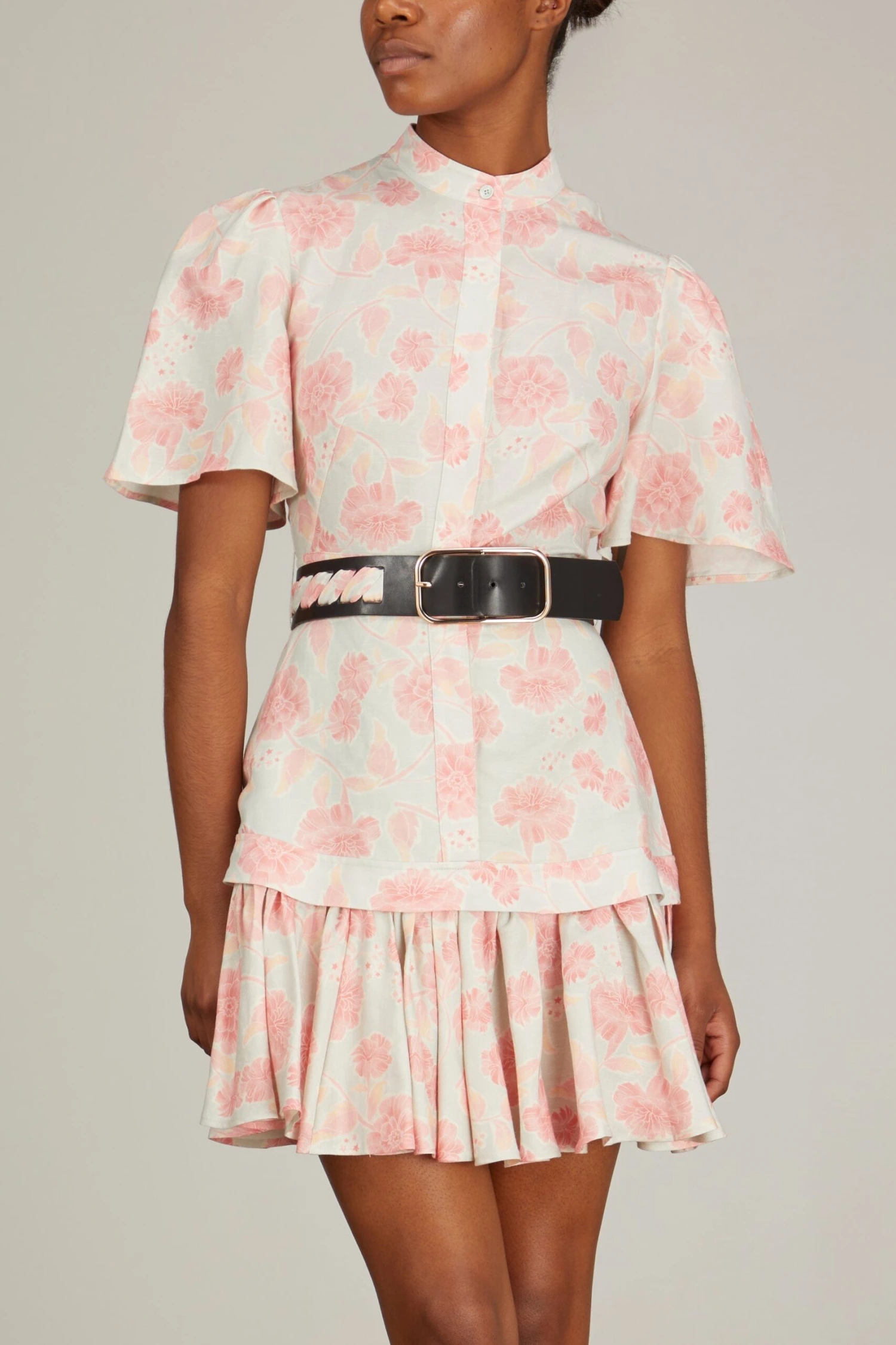 Beatrice Short Sleeve Mini Dress In Anemone Print In Rouge 3 Beatrice Short Sleeve Mini Dress In Anemone Print In Rouge - Image 3