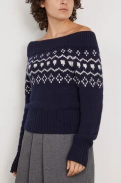 Philia Sweater In Navy/Cream Jacquard -Dries Van Noten Shop lisayang PhiliaSweaterinNavyCreamJacquard 2