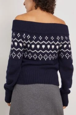 Philia Sweater In Navy/Cream Jacquard -Dries Van Noten Shop lisayang PhiliaSweaterinNavyCreamJacquard 3