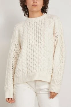 Secas Cable Knit Sweater In Ivory -Dries Van Noten Shop loulou SecasCableKnitSweaterinIvory 2