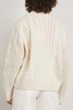 Secas Cable Knit Sweater In Ivory -Dries Van Noten Shop loulou SecasCableKnitSweaterinIvory 3