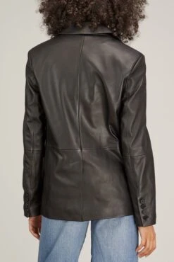 Davao Leather Blazer In Black -Dries Van Noten Shop loulou davao leather blazer in black 3