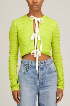 Knotted Cardigan In Lime -Dries Van Noten Shop minuit knotted cardigan in lime 2