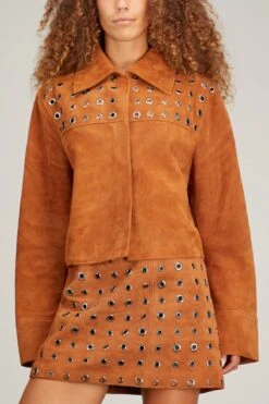 Nova Eyelet Suede Jacket In Tobacco -Dries Van Noten Shop minuit nova eyelet suede jacket in tobacco 2