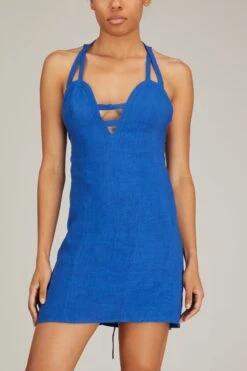 Short Linen Dress In Majorelle -Dries Van Noten Shop minuit short linen dress in majorelle 2