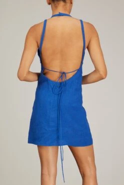 Short Linen Dress In Majorelle -Dries Van Noten Shop minuit short linen dress in majorelle 3