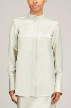 Sofia Shirt In Silver Glazed Twill -Dries Van Noten Shop minuit sofia shirt in silver glazed twill 2