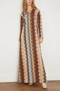 Missoni Kaftan Dress In Multi Zigzag On Brown Base -Dries Van Noten Shop missoni KaftanDressinMultiZigzagonBrownBase 2
