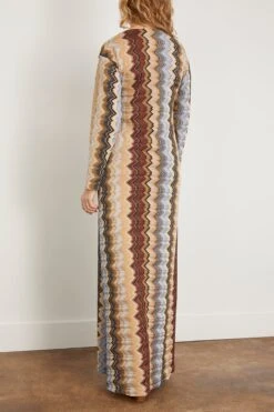 Missoni Kaftan Dress In Multi Zigzag On Brown Base -Dries Van Noten Shop missoni KaftanDressinMultiZigzagonBrownBase 3