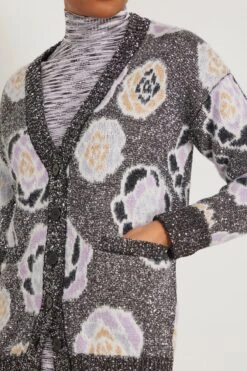 Missoni Maxi Cardigan In Rose Sequins Black/Pink/Blue -Dries Van Noten Shop missoni MaxiCardiganinRoseSequinsBlackPinkBlue 4