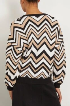 Missoni V-Neck Sweater In Zigzag Beige/White/Black -Dries Van Noten Shop missoni V NeckSweaterinZigzagBeigeWhiteBlack 3