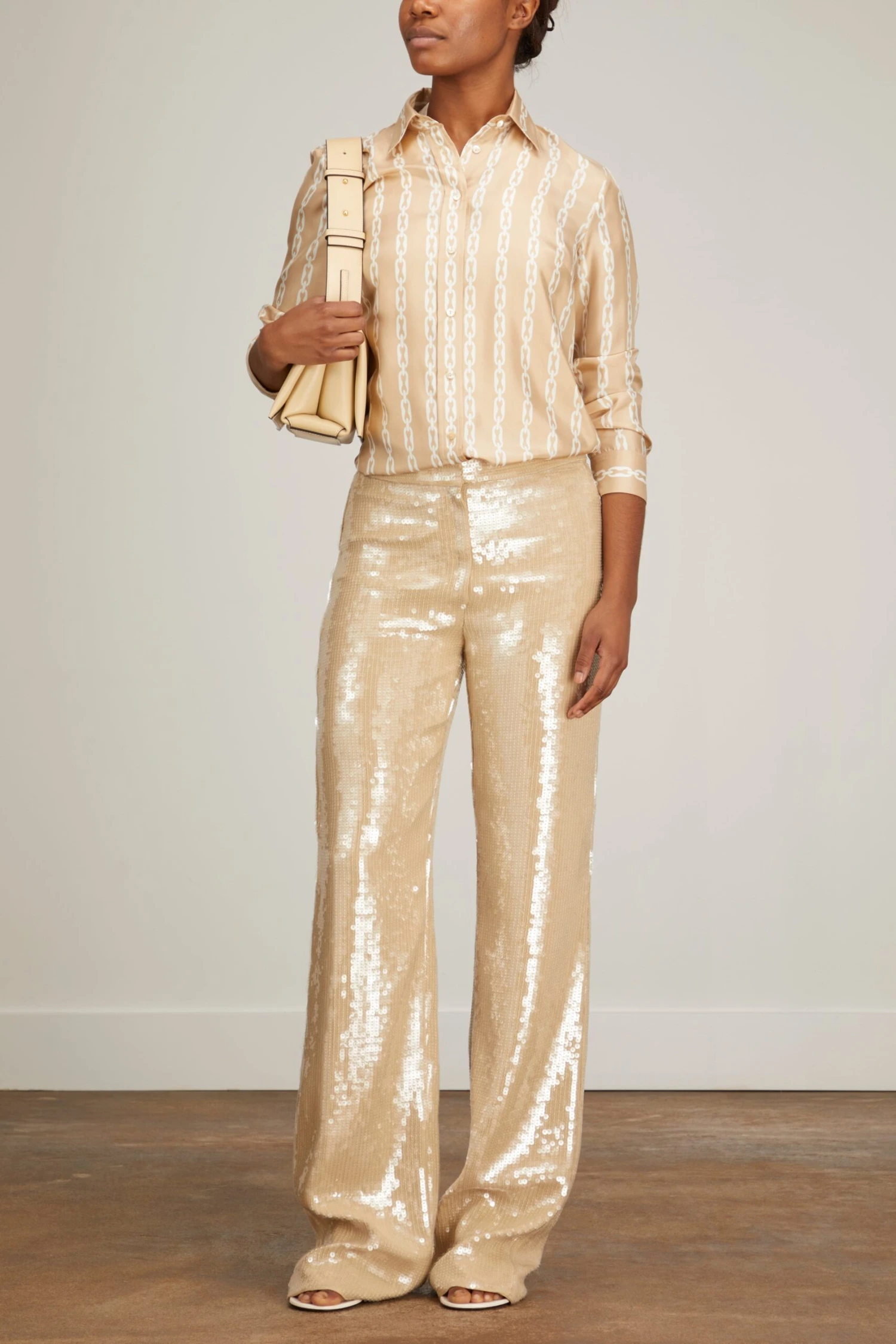 NILI LOTAN Lou Shirt In Chain Link Khaki/Ivory 2 NILI LOTAN Lou Shirt In Chain Link Khaki/Ivory - Image 2