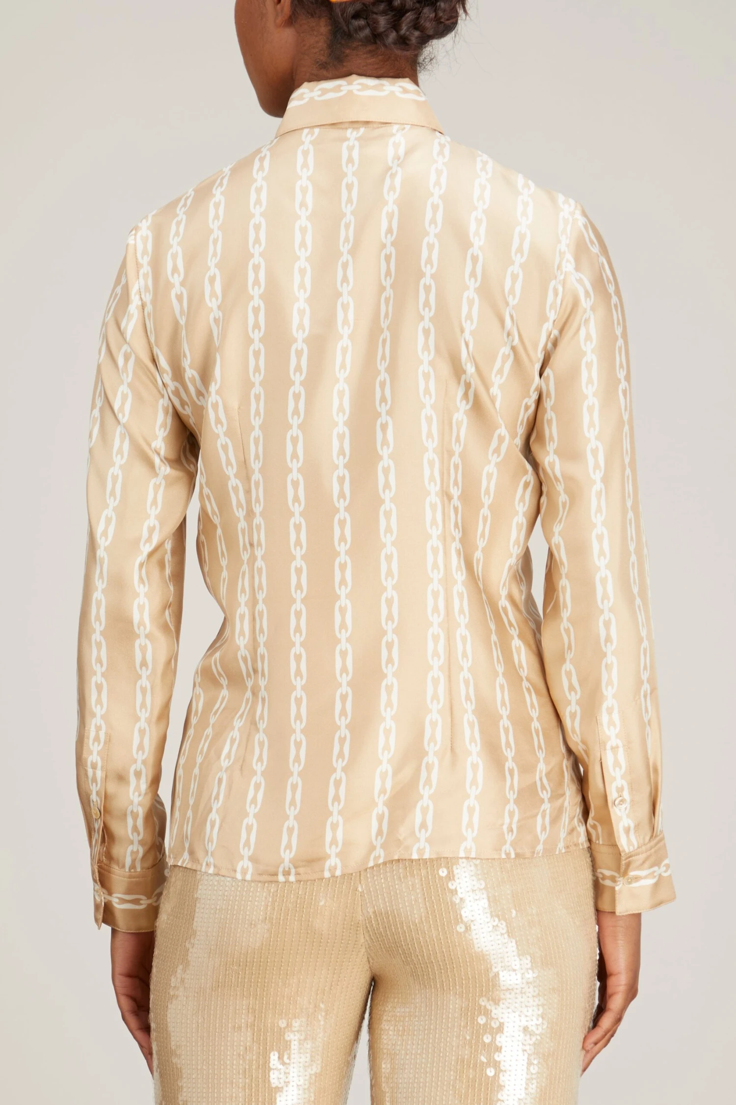 NILI LOTAN Lou Shirt In Chain Link Khaki/Ivory 4 NILI LOTAN Lou Shirt In Chain Link Khaki/Ivory - Image 4