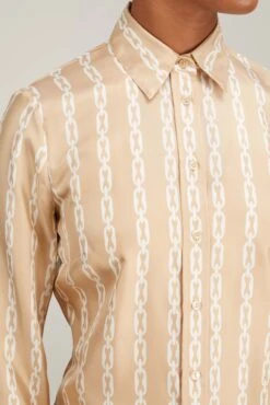 NILI LOTAN Lou Shirt In Chain Link Khaki/Ivory 9 NILI LOTAN Lou Shirt In Chain Link Khaki/Ivory -Dries Van Noten Shop nili lotan lou shirt in chain link khaki ivory 4 1