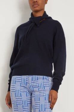 Long Sleeve Foulard Knit In Navy -Dries Van Noten Shop planc LongSleeveFoulardKnitinNavy 2