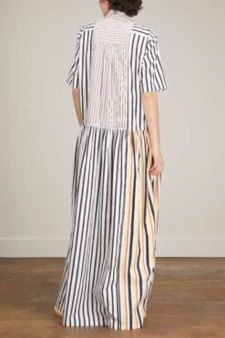 Long Dress In White Base Black Stripe -Dries Van Noten Shop planc long dress in white base black stripe 3