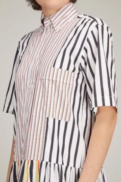 Long Dress In White Base Black Stripe -Dries Van Noten Shop planc long dress in white base black stripe 4 1
