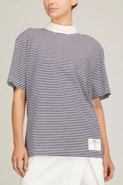 Short Sleeve T-Shirt In White/Blue Stripe -Dries Van Noten Shop planc short sleeve tshirt in white blue stripe 2
