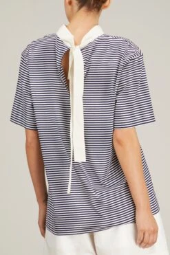 Short Sleeve T-Shirt In White/Blue Stripe -Dries Van Noten Shop planc short sleeve tshirt in white blue stripe 3