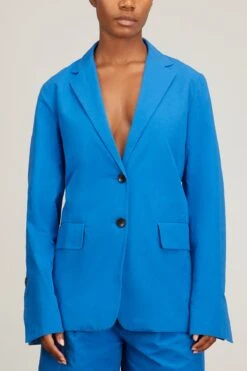 Cotton Linen Blazer In Cerulean 6 Cotton Linen Blazer In Cerulean -Dries Van Noten Shop proenza schouler cotton linen blazer in cerulean 2