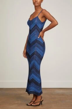 Marled Stripe Knit Maxi Dress In Cerulean/Black -Dries Van Noten Shop proenza schouler marled stripe knit maxi dress in cerulean black 2