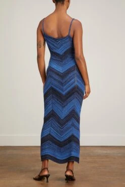 Marled Stripe Knit Maxi Dress In Cerulean/Black -Dries Van Noten Shop proenza schouler marled stripe knit maxi dress in cerulean black 3