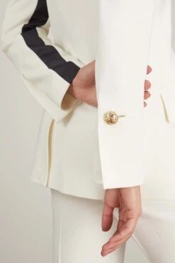 PROENZA SCHOULER Viscose Suiting Tuxedo Jacket In Off White Multi -Dries Van Noten Shop proenza schouler viscose suiting tuxedo jacket in off white multi 4