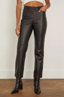 Leather Straight Pant In Black -Dries Van Noten Shop proenzawhite LeatherStraightPantinBlack 2