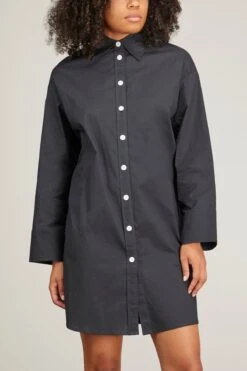 Soft Poplin Button Down Dress In Black -Dries Van Noten Shop proenzawhitelabel SoftPoplinButtonDownDressinBlack 2
