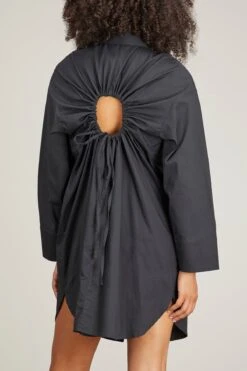 Soft Poplin Button Down Dress In Black -Dries Van Noten Shop proenzawhitelabel SoftPoplinButtonDownDressinBlack 3