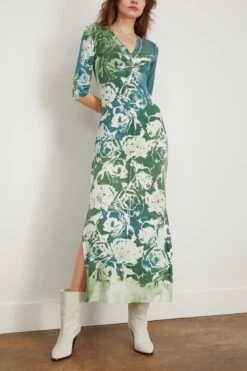 Bailey Dress In Teal Army Rose 6 Bailey Dress In Teal Army Rose -Dries Van Noten Shop raquelallegra BaileyDressinTealArmyRose 2