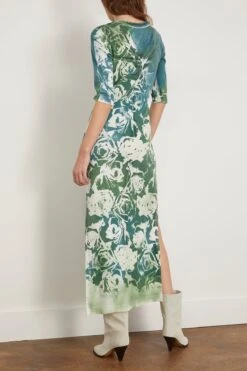 Bailey Dress In Teal Army Rose 7 Bailey Dress In Teal Army Rose -Dries Van Noten Shop raquelallegra BaileyDressinTealArmyRose 3
