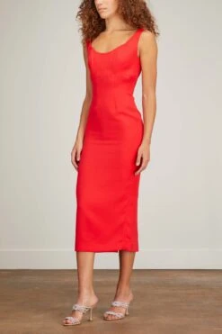 Off Shoulder Midi Dress In Red 7 Off Shoulder Midi Dress In Red -Dries Van Noten Shop roland mouret off shoulder midi dress in red 2
