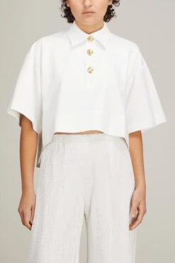 Cropped Oversized Polo In White 6 Cropped Oversized Polo In White -Dries Van Noten Shop rosettagetty CroppedOversizedPoloinWhite 2