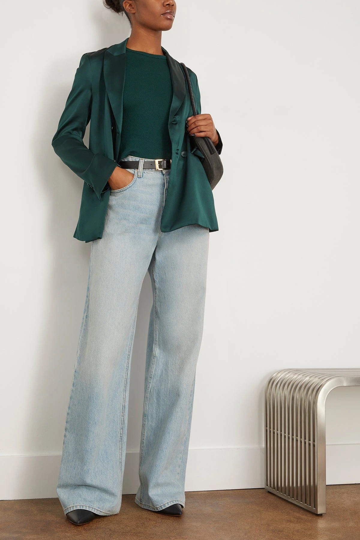 Virginie Double Breasted Silk Blazer In Deep Forest 2 Virginie Double Breasted Silk Blazer In Deep Forest - Image 2