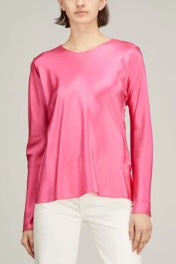 Long Sleeve Silk Blouse In Pink Pepper -Dries Van Noten Shop sablyn long sleeve silk blouse in pink pepper 2