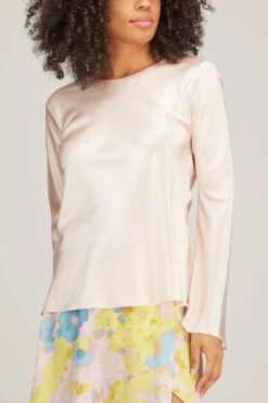 Long Sleeve Silk Blouse In Powder Pink -Dries Van Noten Shop sablyn long sleeve silk blouse in powder pink 2