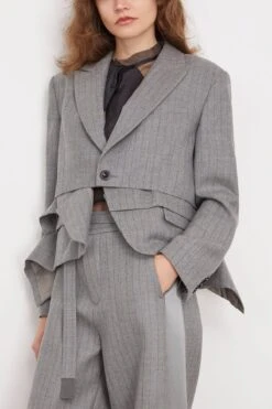 Sacai Chalk Stripe Jacket In Gray -Dries Van Noten Shop sacai ChalkStripeJacketinGray 2