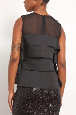 Sacai Chiffon Mix Cotton Poplin Pullover In Black -Dries Van Noten Shop sacai ChiffonMixCottonPoplinPulloverinBlack 3