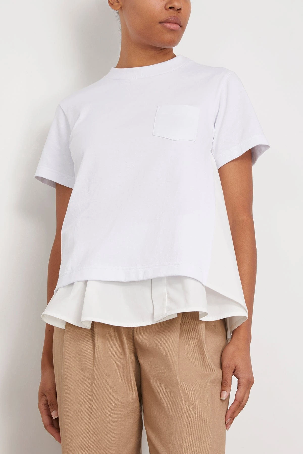 Sacai Cotton Poplin Mix Cotton Jersey T-Shirt In White 3 Sacai Cotton Poplin Mix Cotton Jersey T-Shirt In White - Image 3