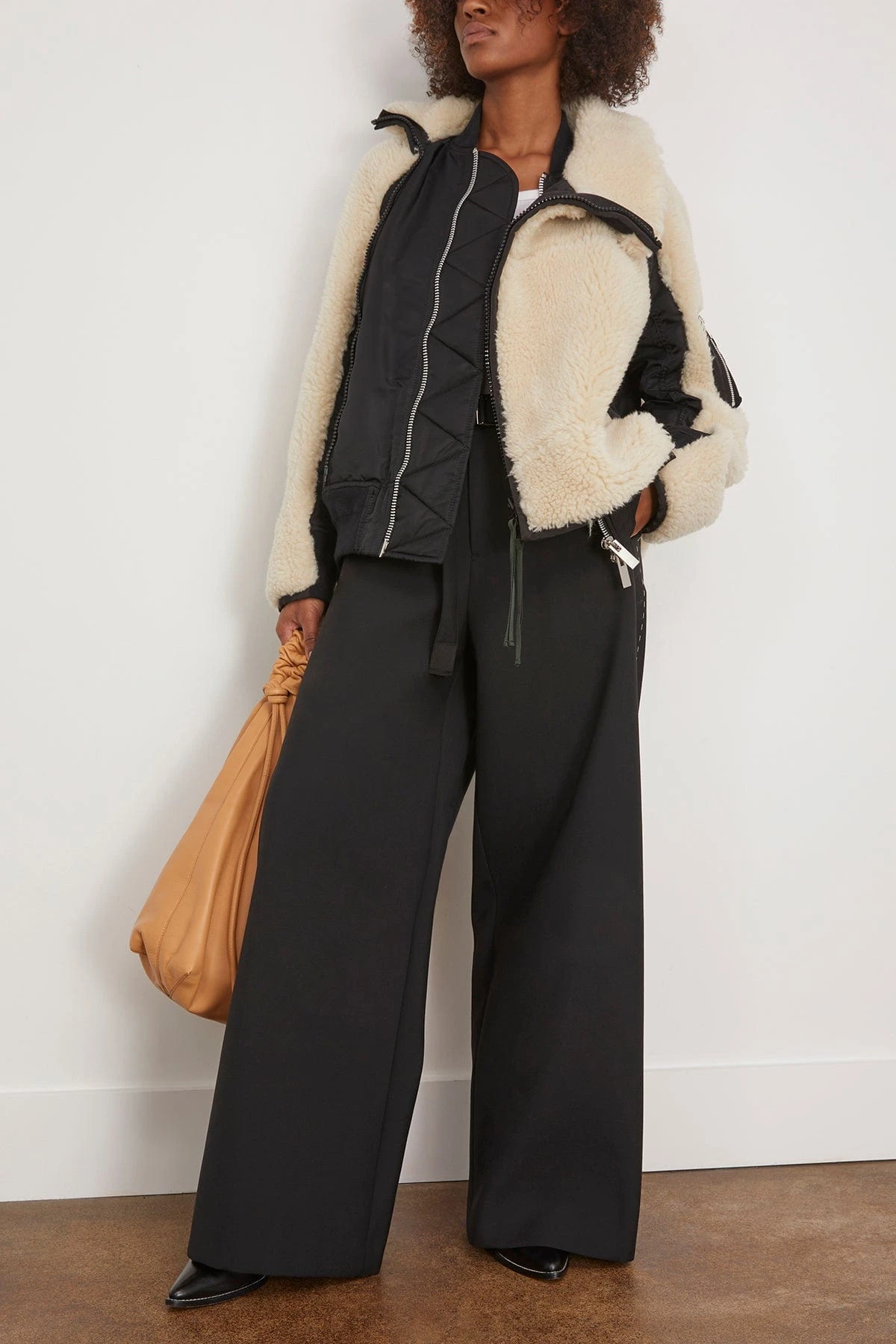 Sacai Faux Shearling X Nylon Twill Blouson In Black/Ecru 2 Sacai Faux Shearling X Nylon Twill Blouson In Black/Ecru - Image 2